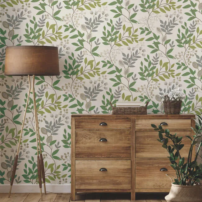 Inspired by Color Eden Retreat wallpaper, color Beige & Green, SKU MN1844