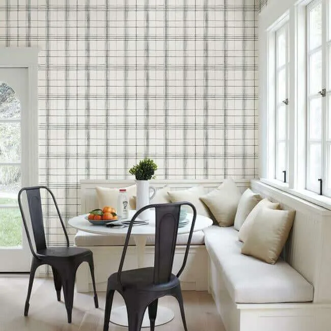 Inspired by Color Farmhouse Plaid wallpaper, color Black & White, SKU FH4016