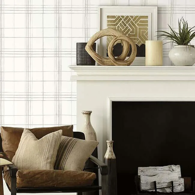Inspired by Color Farmhouse Plaid - Linen & White Wallpaper | Buy Online Inspired by Color Farmhouse Plaid wallpaper, color Linen & White, SKU FH4019