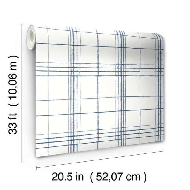 Inspired by Color Farmhouse Plaid - Navy & White Wallpaper | Buy Online Inspired by Color Farmhouse Plaid wallpaper, color Navy & White, SKU FH4017