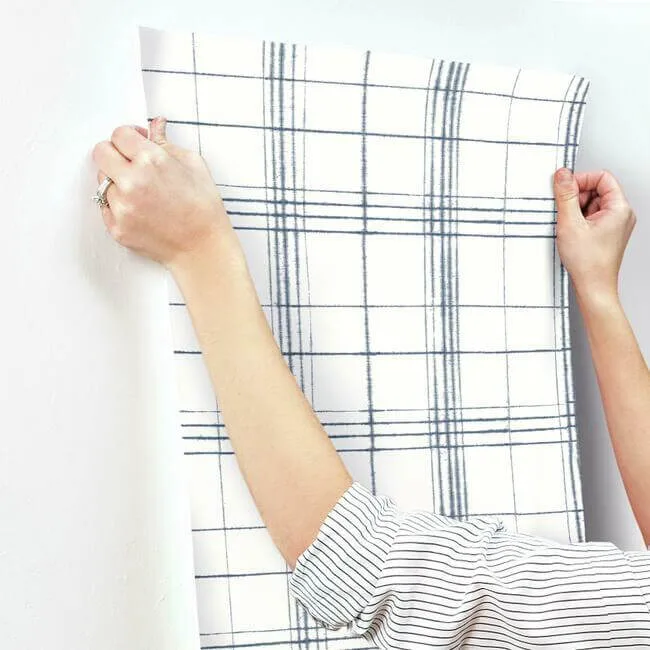 Inspired by Color Farmhouse Plaid - Navy & White Wallpaper | Buy Online Inspired by Color Farmhouse Plaid wallpaper, color Navy & White, SKU FH4017