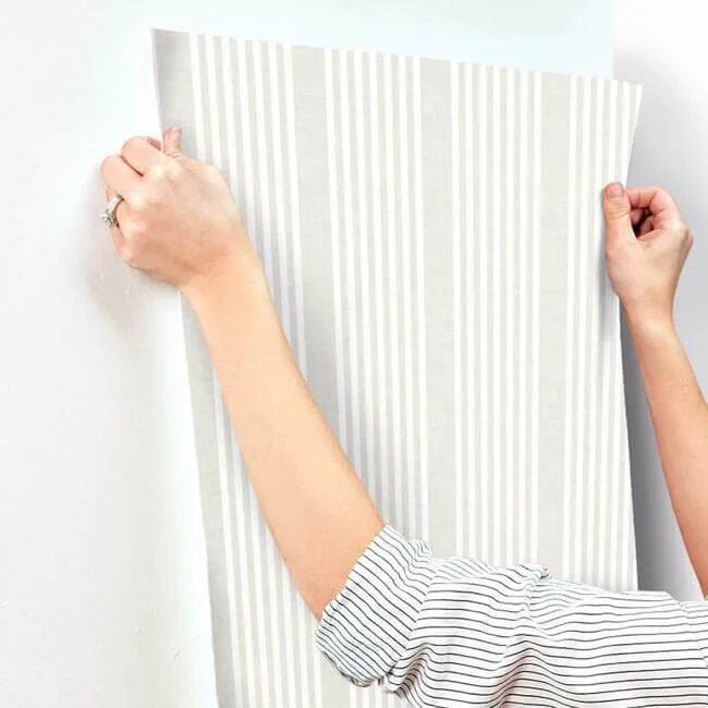 Inspired by Color French Linen Stripe wallpaper, color Soft Linen, SKU SR1581