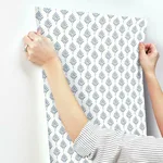 Inspired by Color French Scallop - Blue Wallpaper | Buy Online Inspired by Color French Scallop wallpaper, color Blue, SKU CV4459