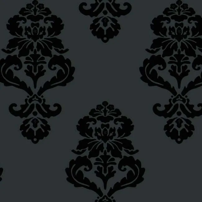 Inspired by Color Graphic Damask wallpaper, color Black, SKU BL0397