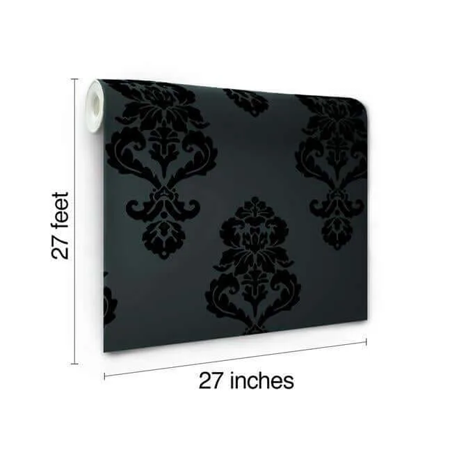 Inspired by Color Graphic Damask wallpaper, color Black, SKU BL0397