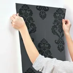 Inspired by Color Graphic Damask wallpaper, color Black, SKU BL0397