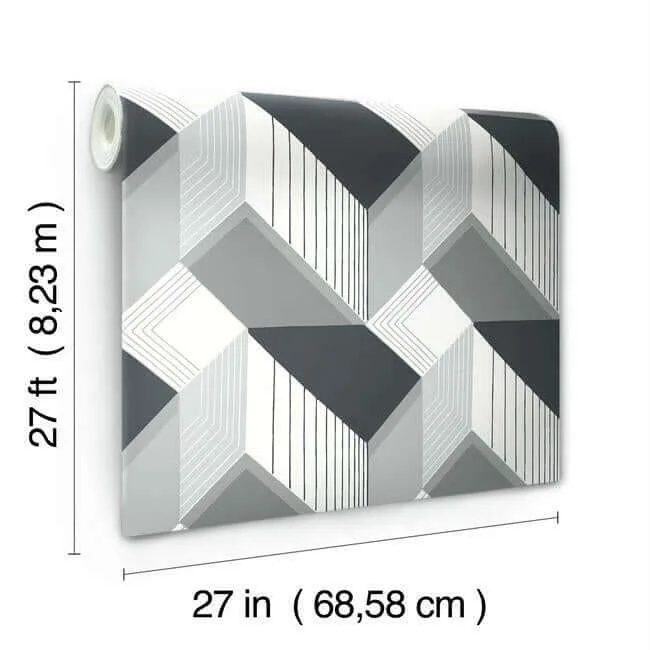 Inspired by Color Graphic Geo - Black & White Wallpaper | Buy Online Inspired by Color Graphic Geo wallpaper, color Black & White, SKU BW3882