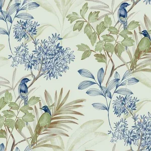 Inspired by Color Handpainted Songbird wallpaper, color Green & Blue, SKU TL1928