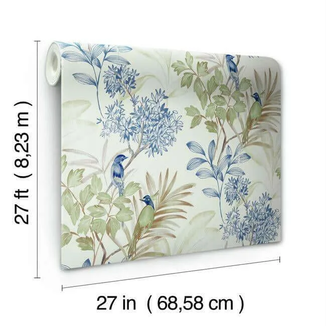 Inspired by Color Handpainted Songbird - Green & Blue Wallpaper | Buy Online Inspired by Color Handpainted Songbird wallpaper, color Green & Blue, SKU TL1928
