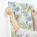 Inspired by Color Handpainted Songbird - Green & Blue Wallpaper | Buy Online Inspired by Color Handpainted Songbird wallpaper, color Green & Blue, SKU TL1928