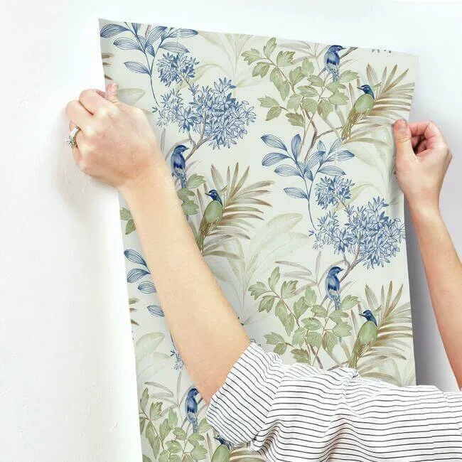 Inspired by Color Handpainted Songbird - Green & Blue Wallpaper | Buy Online Inspired by Color Handpainted Songbird wallpaper, color Green & Blue, SKU TL1928