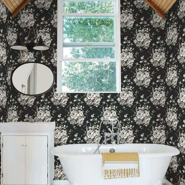 Inspired by Color Heritage Rose wallpaper, color Black & Grey, SKU FH4088