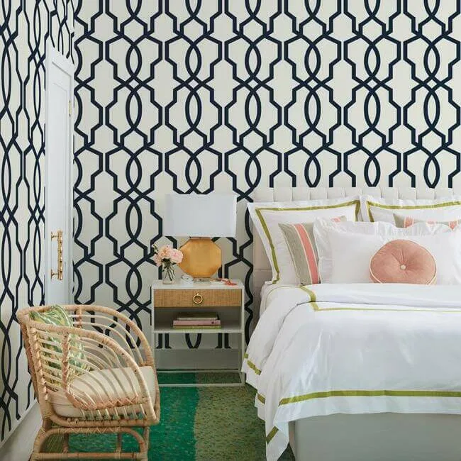 Inspired by Color Hourglass Trellis wallpaper, color Navy, SKU GM7521