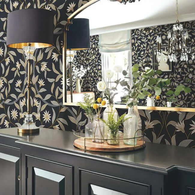 Inspired by Color Jasmine - Black Metallic Wallpaper | Buy Online Inspired by Color Jasmine wallpaper, color Black Metallic, SKU GO8257