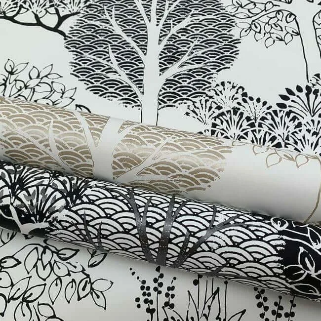 Inspired by Color Kimono Trees - Black Metallic Wallpaper | Buy Online Inspired by Color Kimono Trees wallpaper, color Black Metallic, SKU BW3852
