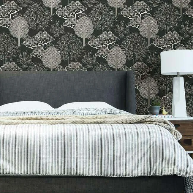 Inspired by Color Kimono Trees - Black Metallic Wallpaper | Buy Online Inspired by Color Kimono Trees wallpaper, color Black Metallic, SKU BW3852