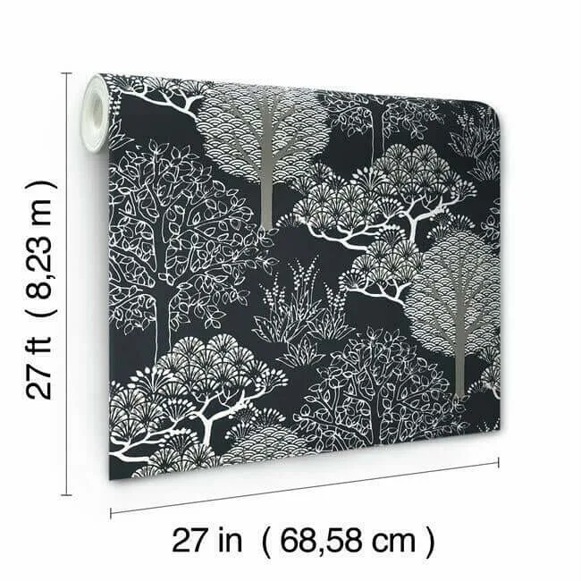 Inspired by Color Kimono Trees - Black Metallic Wallpaper | Buy Online Inspired by Color Kimono Trees wallpaper, color Black Metallic, SKU BW3852