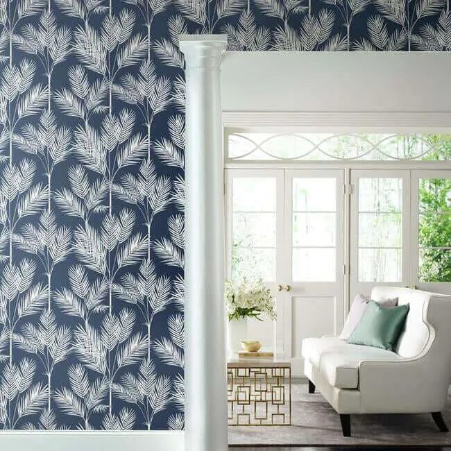 Inspired by Color King Palm Silhouette wallpaper, color Navy, SKU CV4410