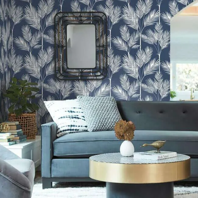 Inspired by Color King Palm Silhouette wallpaper, color Navy, SKU CV4410