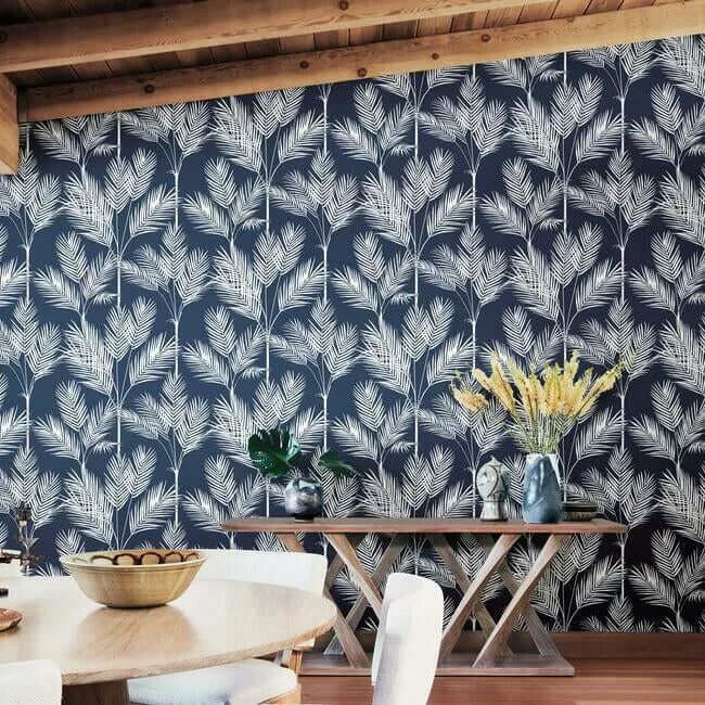 Inspired by Color King Palm Silhouette wallpaper, color Navy, SKU CV4410