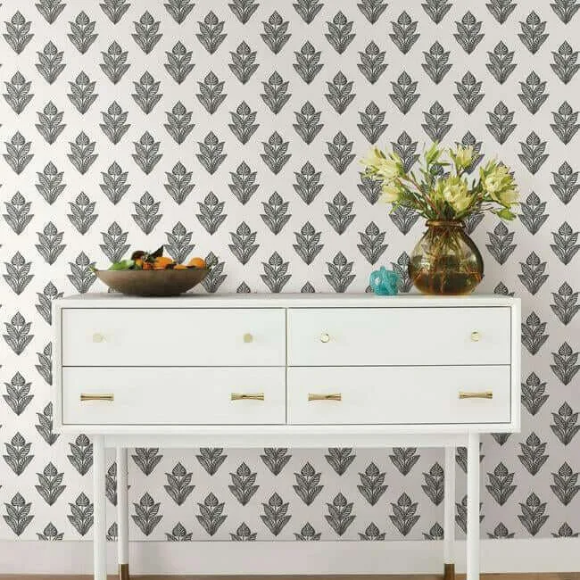 Inspired by Color Lotus Motif wallpaper, color Black & White, SKU BW3977