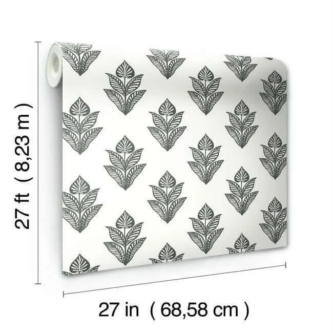 Inspired by Color Lotus Motif wallpaper, color Black & White, SKU BW3977