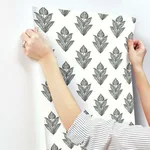 Inspired by Color Lotus Motif wallpaper, color Black & White, SKU BW3977