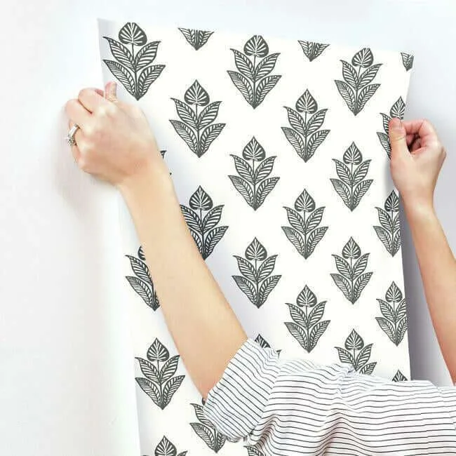 Inspired by Color Lotus Motif wallpaper, color Black & White, SKU BW3977