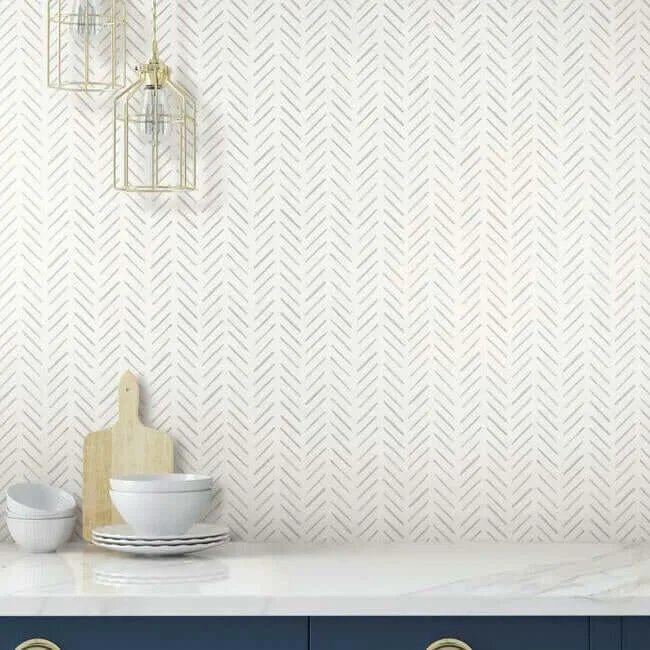 Inspired by Color Painted Herringbone - Grey Wallpaper | Buy Online Inspired by Color Painted Herringbone wallpaper, color Grey, SKU CV4453