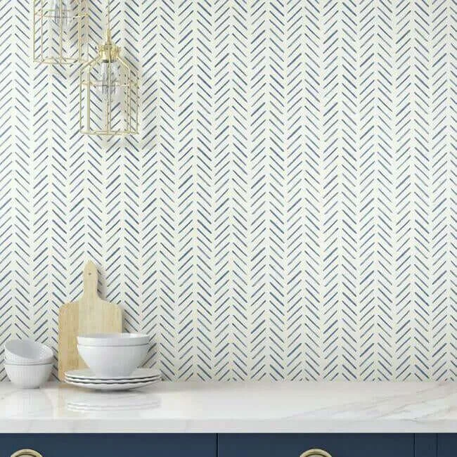 Inspired by Color Painted Herringbone - Navy Wallpaper | Buy Online Inspired by Color Painted Herringbone wallpaper, color Navy, SKU CV4455