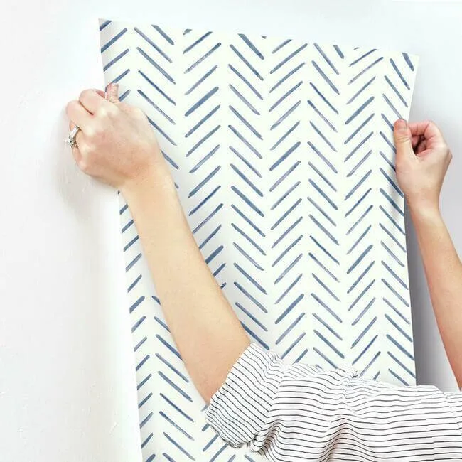Inspired by Color Painted Herringbone - Navy Wallpaper | Buy Online Inspired by Color Painted Herringbone wallpaper, color Navy, SKU CV4455