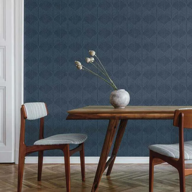 Inspired by Color Palm Thatch wallpaper, color Navy, SKU SS2564