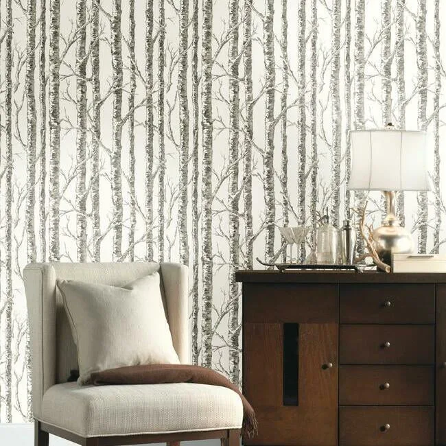 Inspired by Color Paper Birch wallpaper, color White & Grey, SKU BW3901