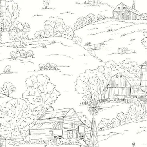 Inspired by Color Pasture Toile wallpaper, color Black & White, SKU FH4031