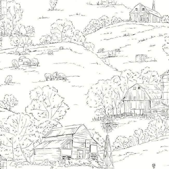 Inspired by Color Pasture Toile wallpaper, color Black & White, SKU FH4031