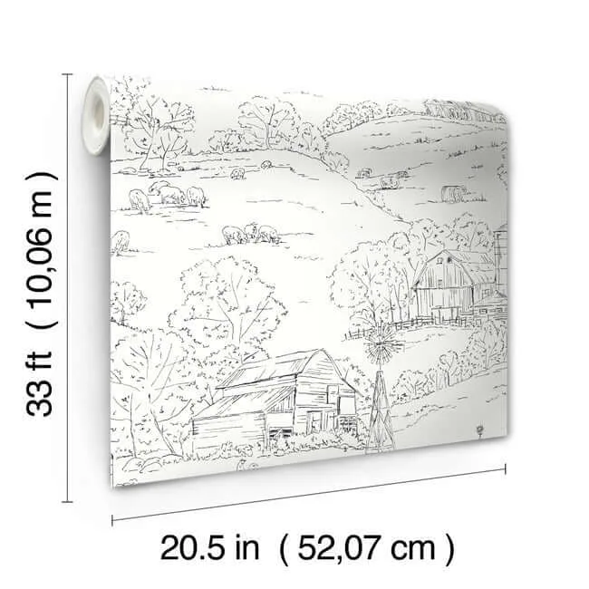 Inspired by Color Pasture Toile - Black & White Wallpaper | Buy Online Inspired by Color Pasture Toile wallpaper, color Black & White, SKU FH4031