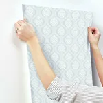 Inspired by Color Small Scale Ogee wallpaper, color Blue, SKU DM5026