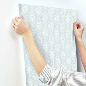 Inspired by Color Small Scale Ogee wallpaper, color Blue, SKU DM5026