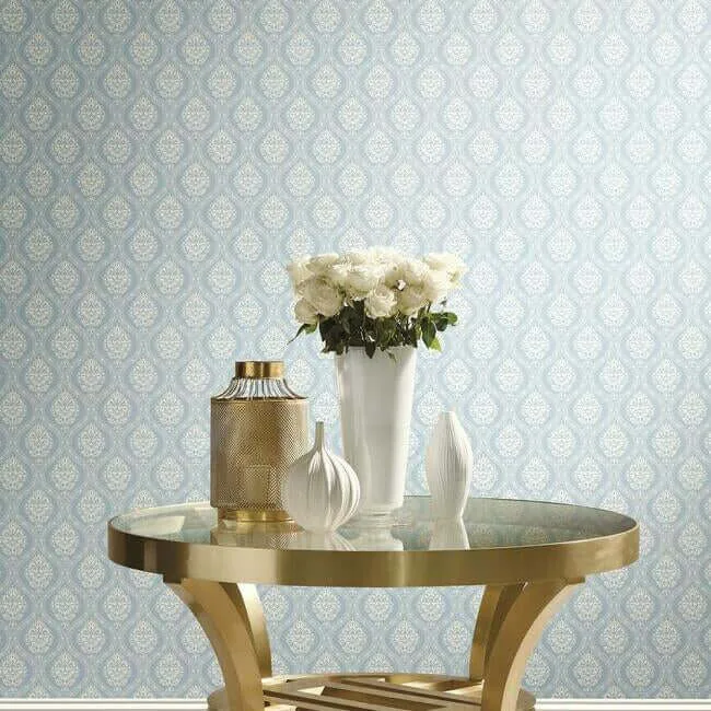 Inspired by Color Small Scale Ogee wallpaper, color Blue, SKU DM5026