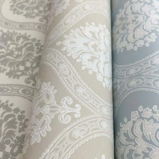 Inspired by Color Small Scale Ogee wallpaper, color Blue, SKU DM5026