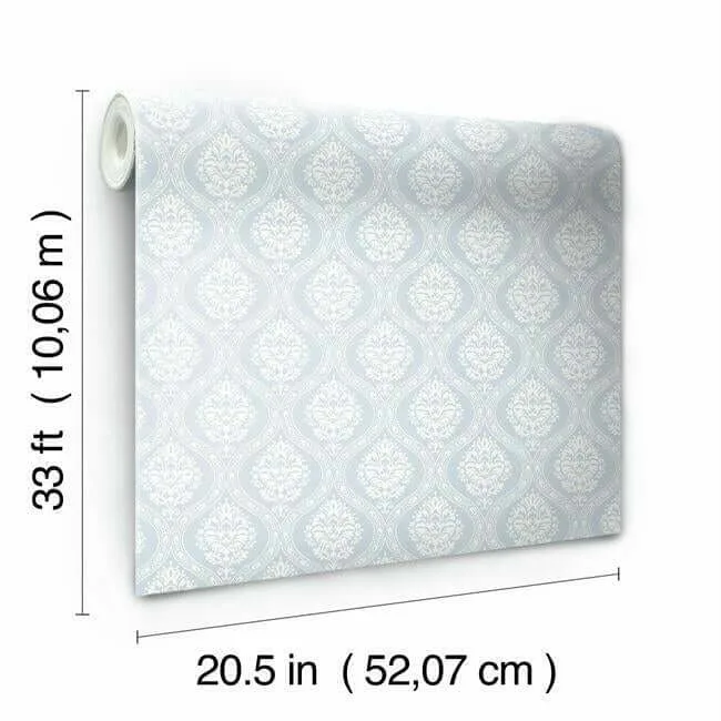 Inspired by Color Small Scale Ogee wallpaper, color Blue, SKU DM5026