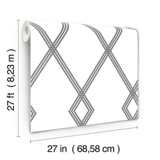 Inspired by Color Ribbon Stripe Trellis - White & Black Wallpaper | Buy Online Inspired by Color Ribbon Stripe Trellis wallpaper, color White & Black, SKU CY1509