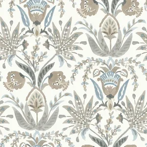Inspired by Color Seaside Jacobean wallpaper, color Taupe & Blue, SKU MN1915