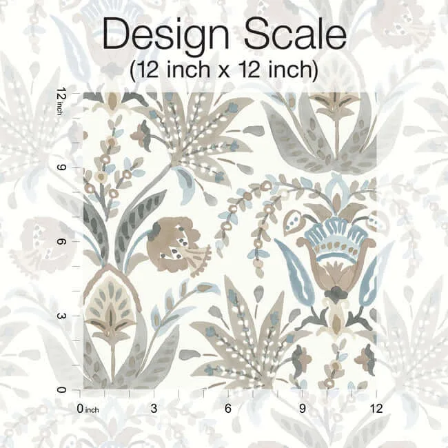 Inspired by Color Seaside Jacobean - Taupe & Blue Wallpaper | Buy Online Inspired by Color Seaside Jacobean wallpaper, color Taupe & Blue, SKU MN1915