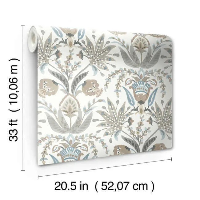 Inspired by Color Seaside Jacobean - Taupe & Blue Wallpaper | Buy Online Inspired by Color Seaside Jacobean wallpaper, color Taupe & Blue, SKU MN1915