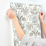 Inspired by Color Seaside Jacobean - Taupe & Blue Wallpaper | Buy Online Inspired by Color Seaside Jacobean wallpaper, color Taupe & Blue, SKU MN1915