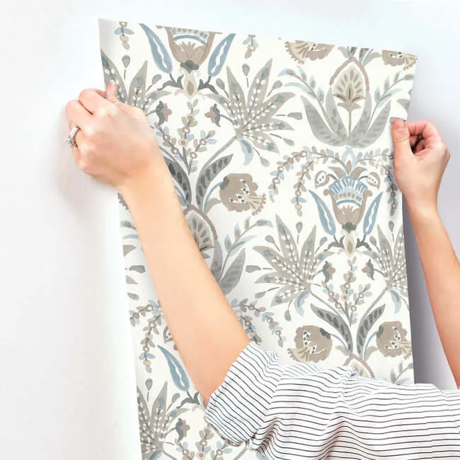 Inspired by Color Seaside Jacobean - Taupe & Blue Wallpaper | Buy Online Inspired by Color Seaside Jacobean wallpaper, color Taupe & Blue, SKU MN1915