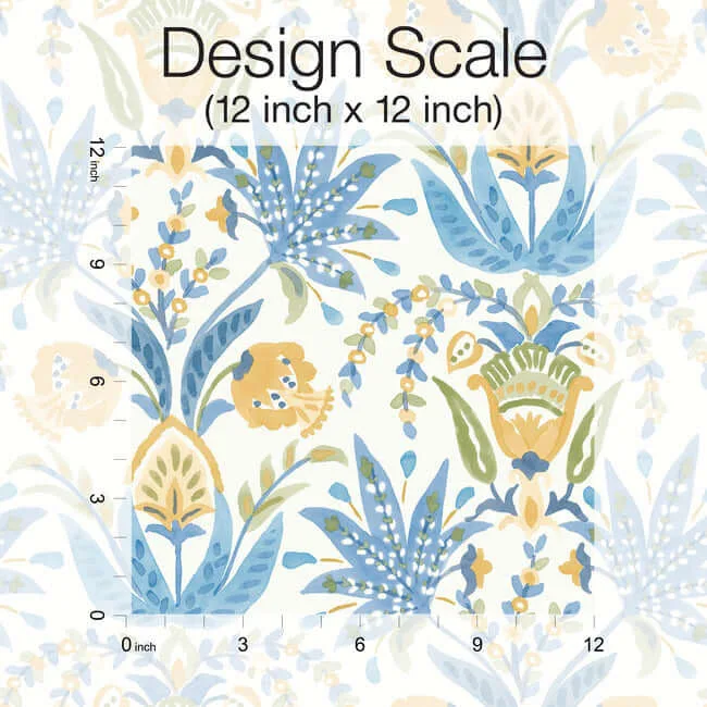 Inspired by Color Seaside Jacobean wallpaper, color Yellow & Blue, SKU MN1913