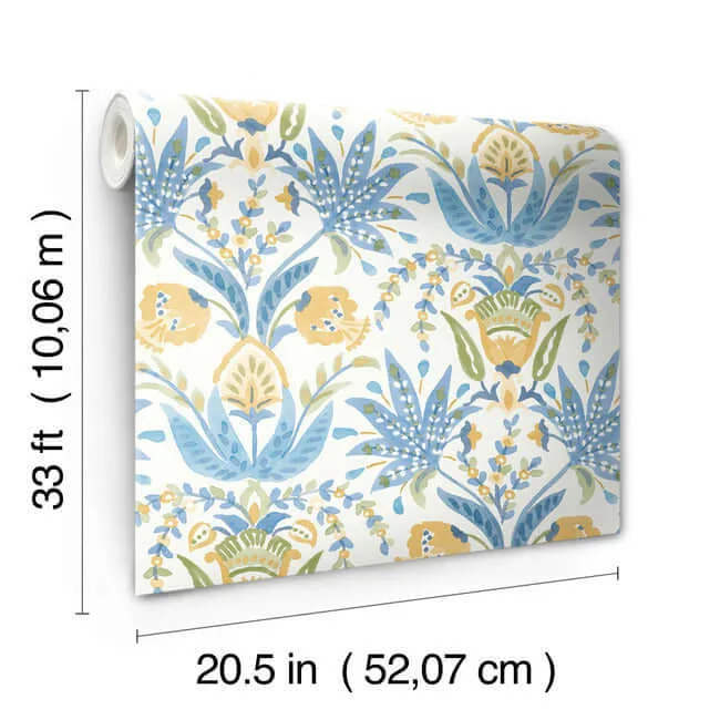 Inspired by Color Seaside Jacobean wallpaper, color Yellow & Blue, SKU MN1913