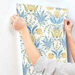 Inspired by Color Seaside Jacobean wallpaper, color Yellow & Blue, SKU MN1913